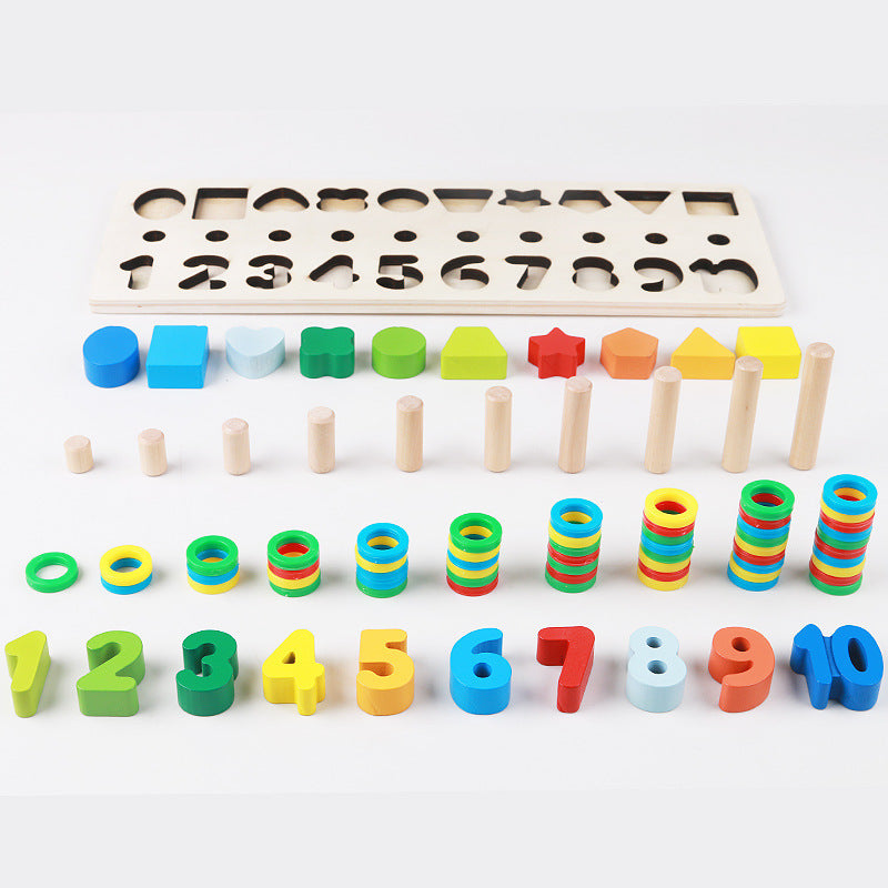 Jouets en bois Montessori 3 en 1 pour l'apprentissage précoce des formes géométriques et des nombres