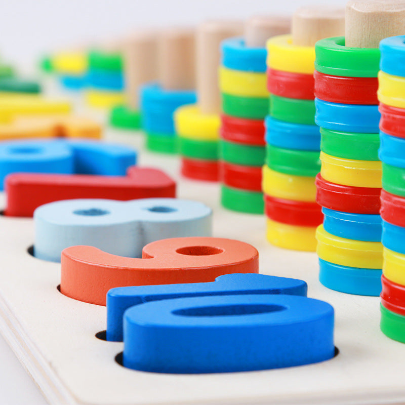 Jouets en bois Montessori 3 en 1 pour l'apprentissage précoce des formes géométriques et des nombres