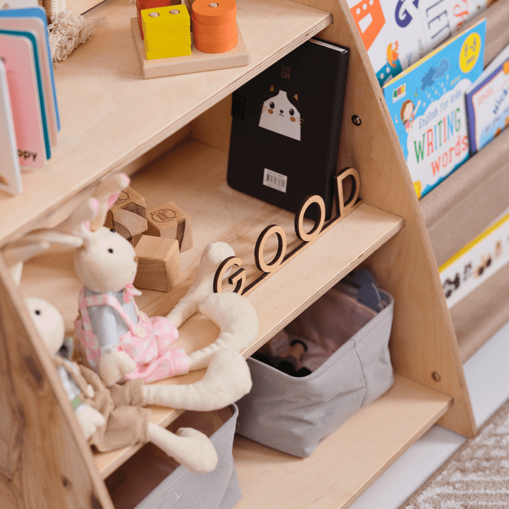 Estante Montessori 2 en 1 para libros y juguetes
