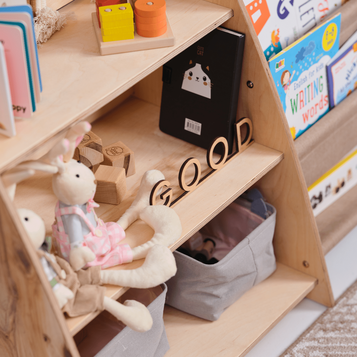 Estante Montessori 2 en 1 para libros y juguetes