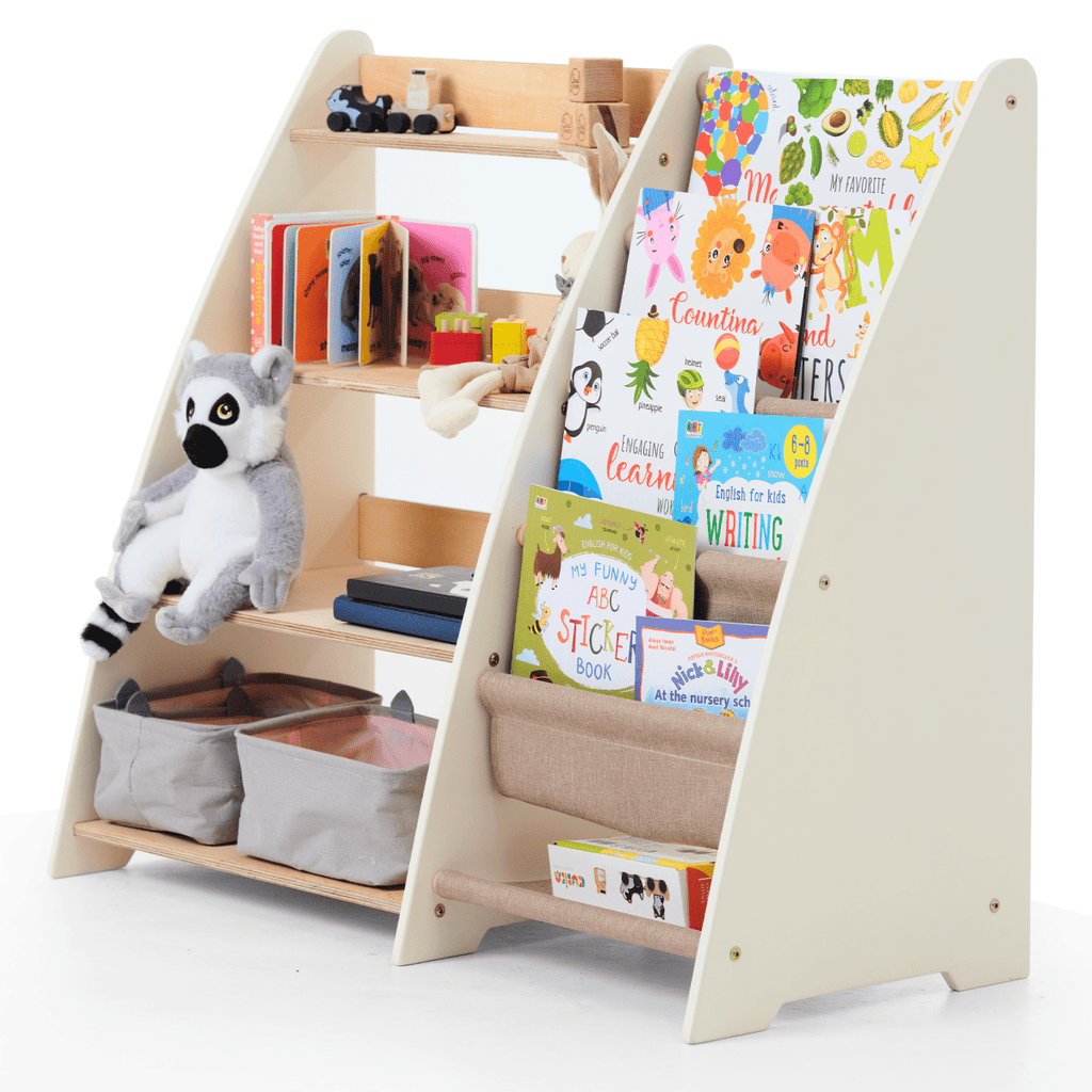 Estante Montessori 2 en 1 para libros y juguetes