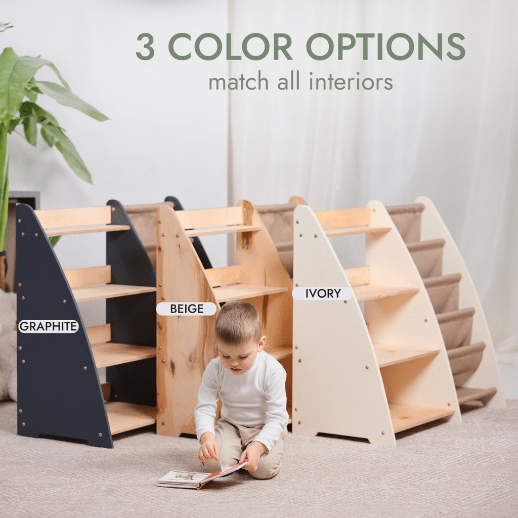 Estante Montessori 2 en 1 para libros y juguetes