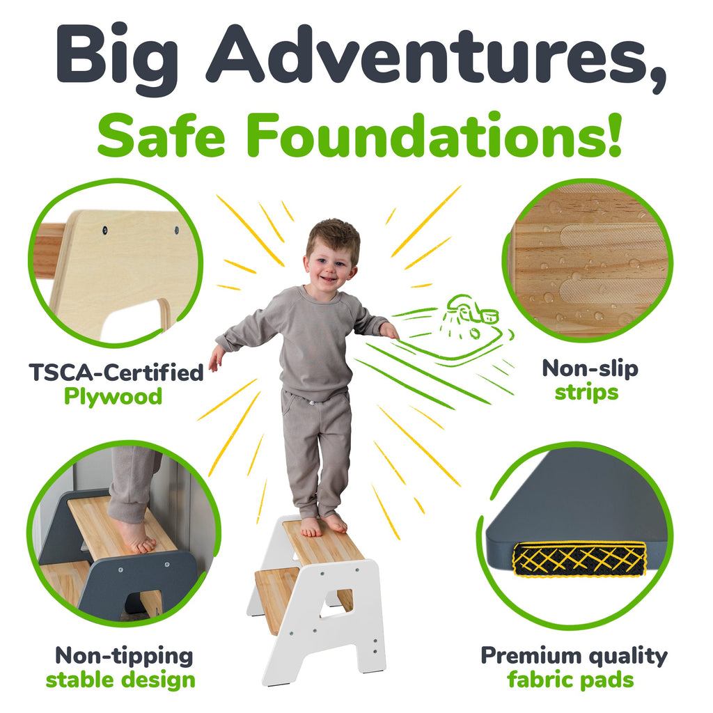 Tabouret en bois à 2 marches pour enfants