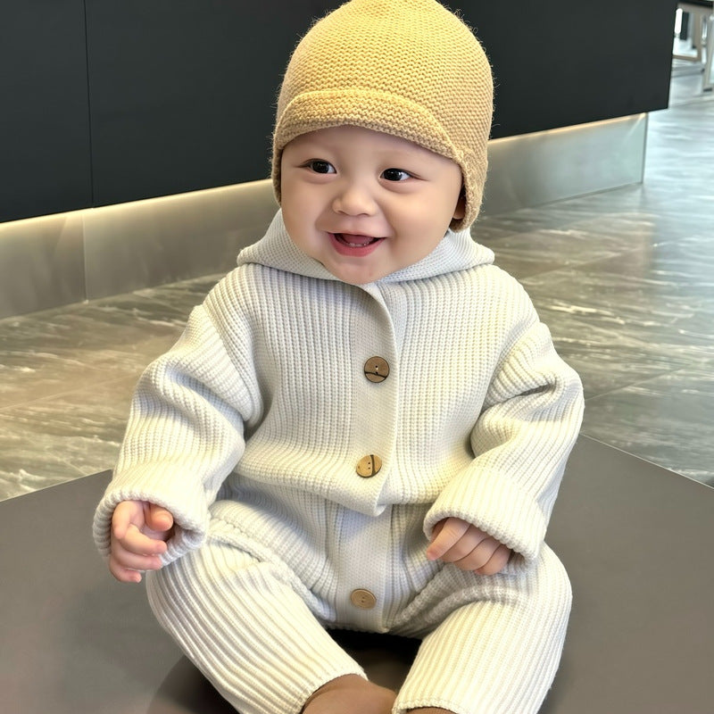 Combinaison Bébé Tricotée en Laine Chaude Grenouillère Combinaison Rampante Longue Vêtements pour Bébés