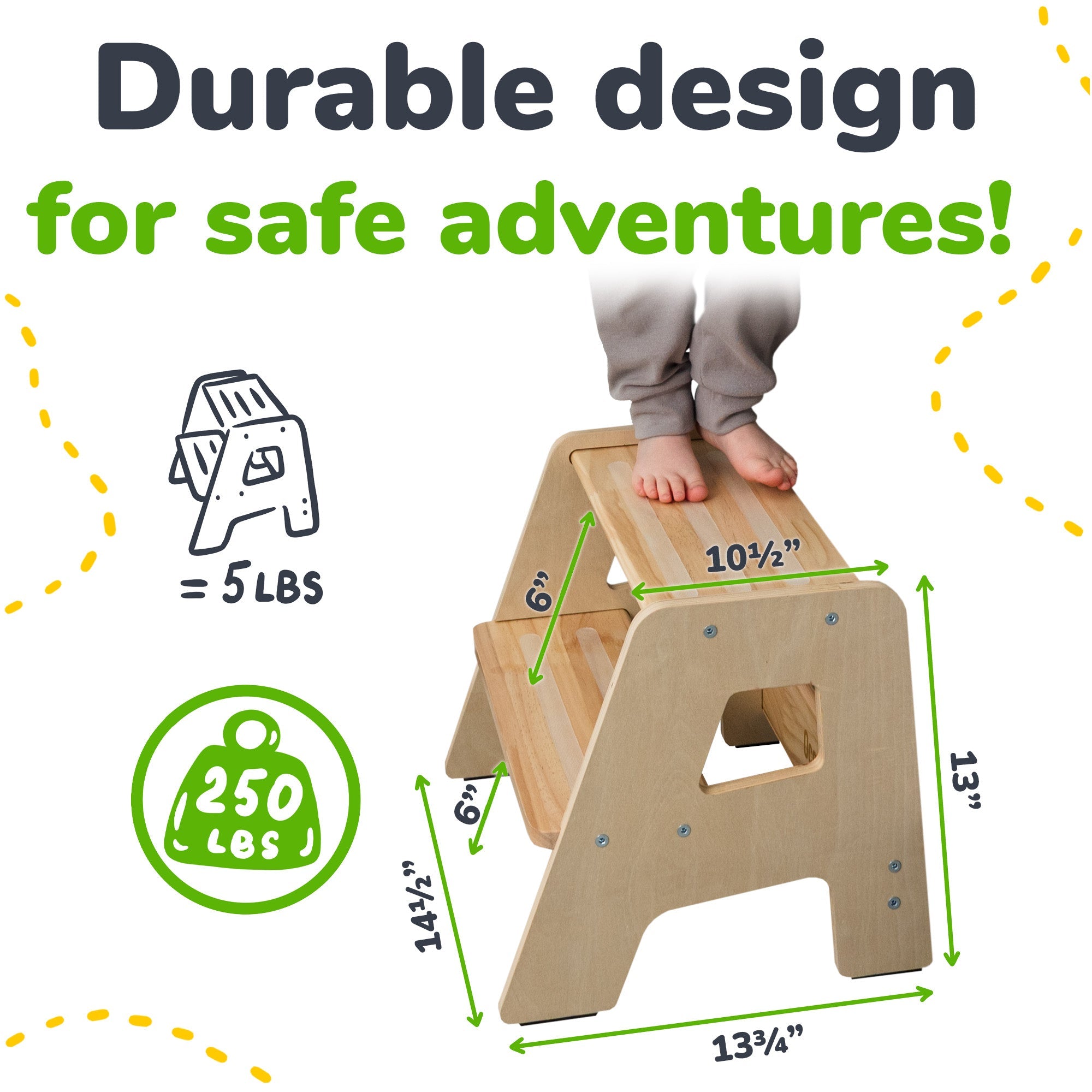 Tabouret en bois à 2 marches pour enfants