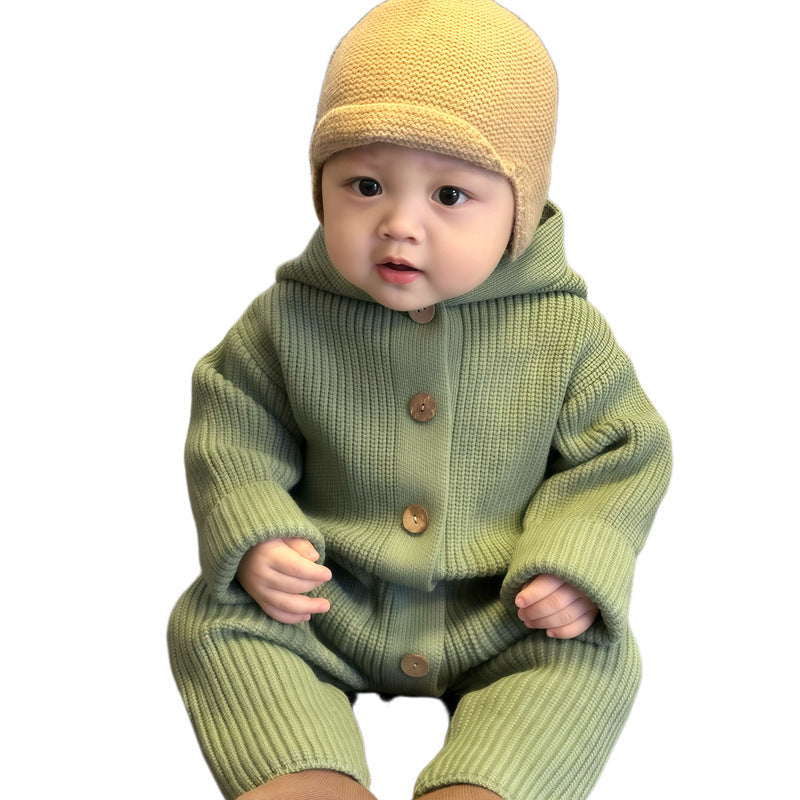 Combinaison Bébé Tricotée en Laine Chaude Grenouillère Combinaison Rampante Longue Vêtements pour Bébés