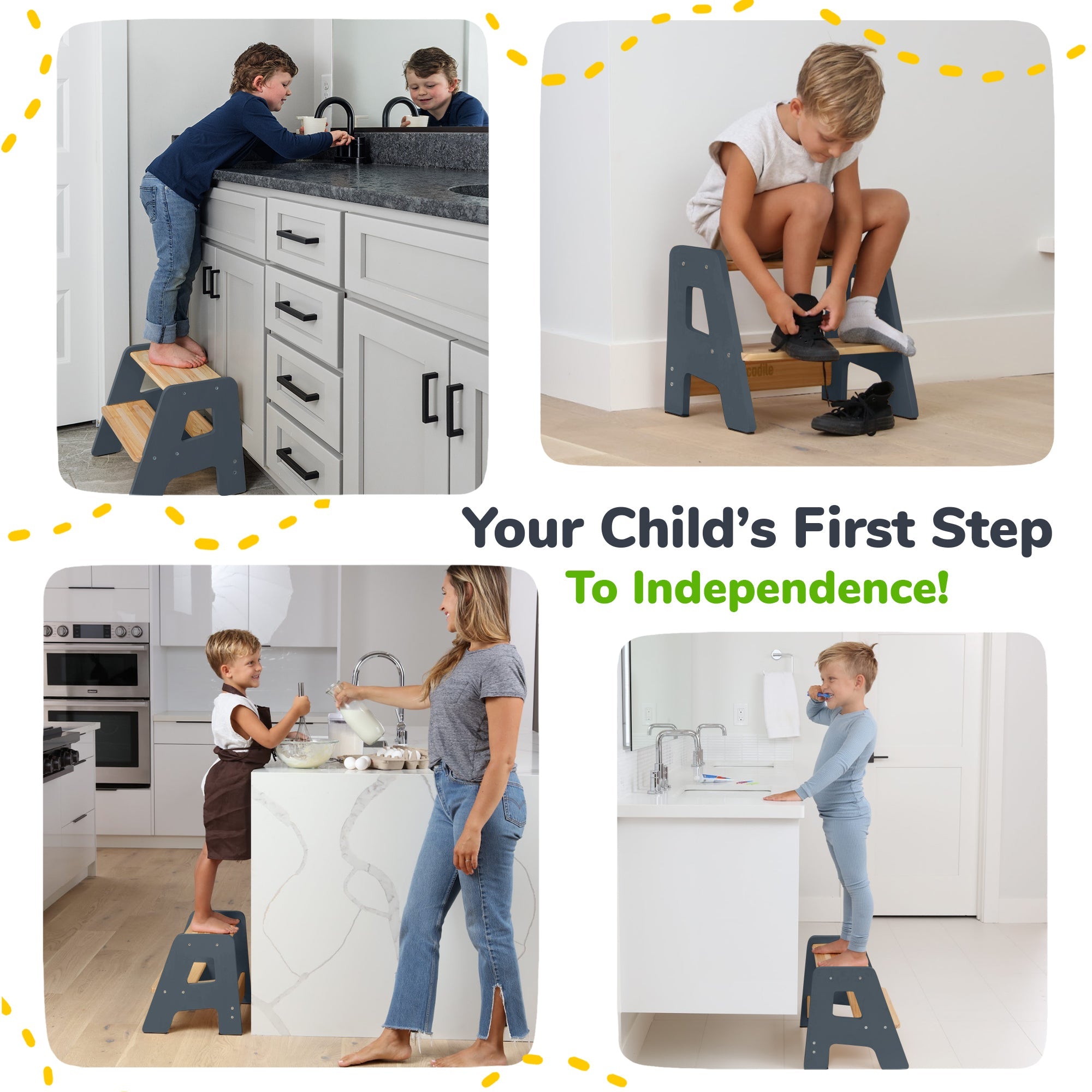 Tabouret en bois à 2 marches pour enfants