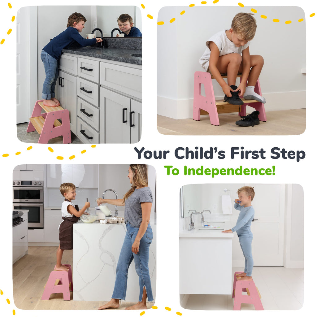 Tabouret en bois à 2 marches pour enfants