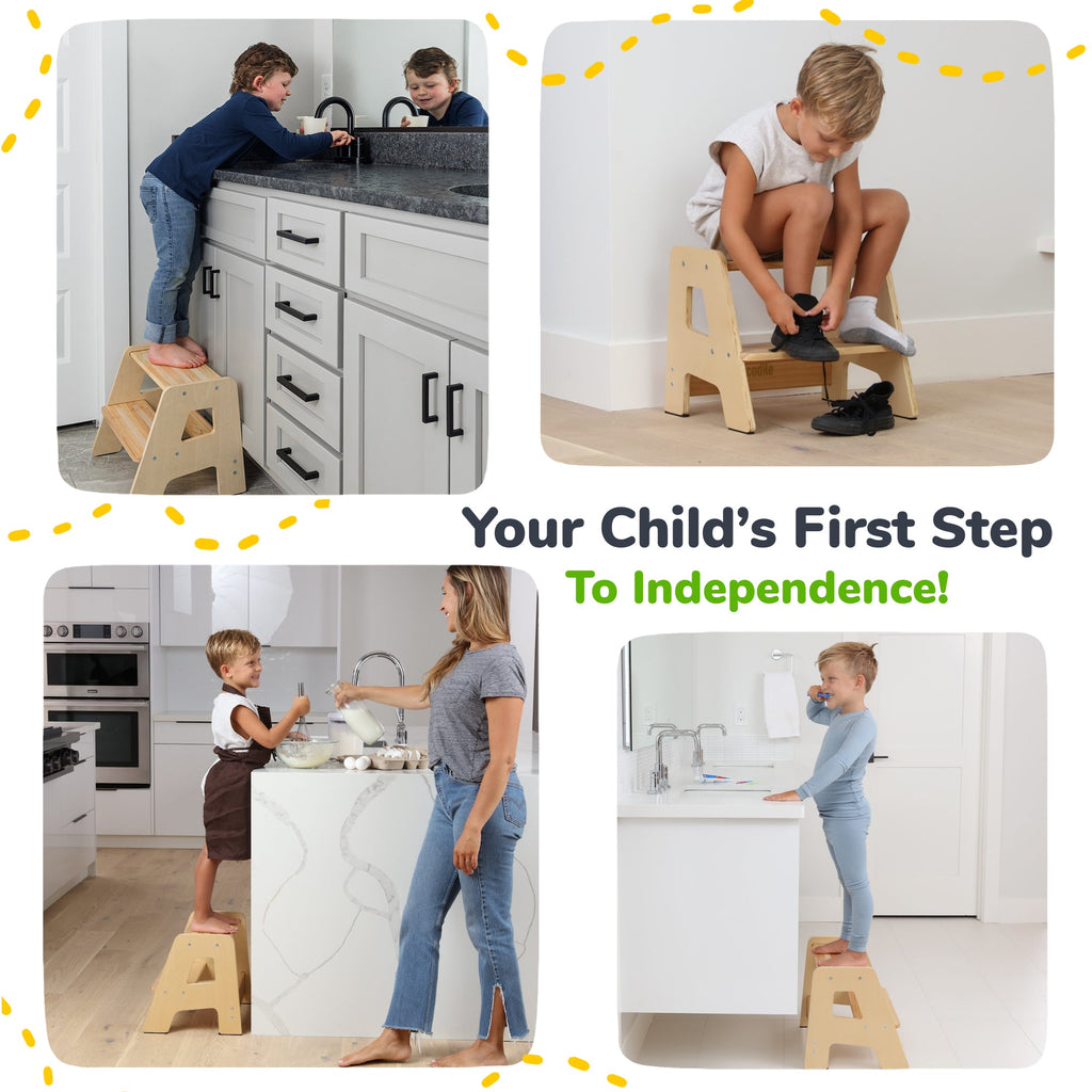 Tabouret en bois à 2 marches pour enfants