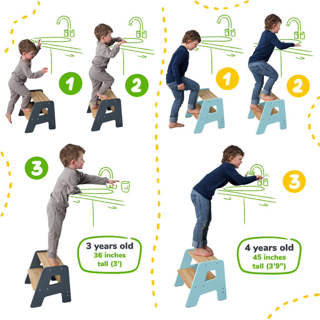Tabouret en bois à 2 marches pour enfants