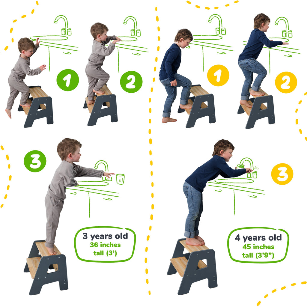 Tabouret en bois à 2 marches pour enfants
