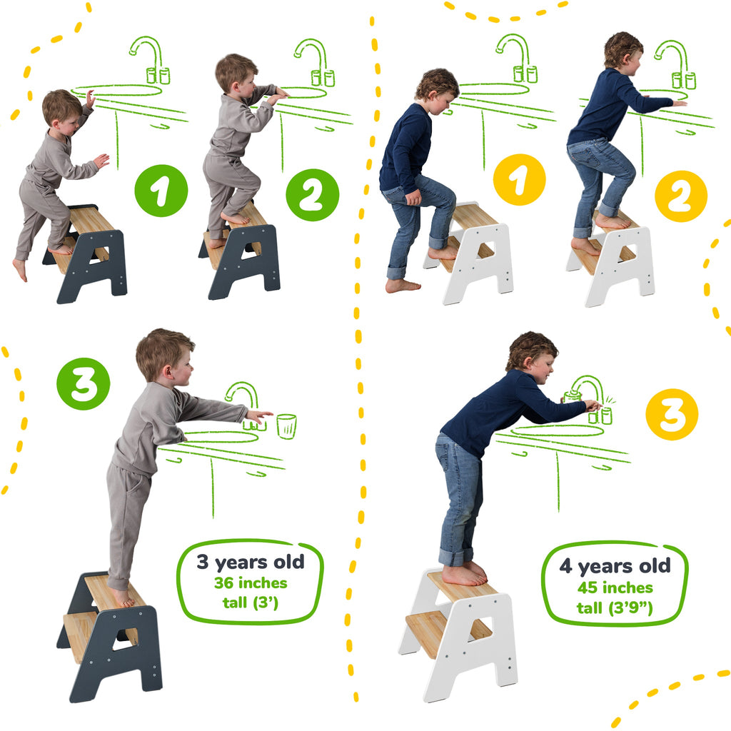 Tabouret en bois à 2 marches pour enfants
