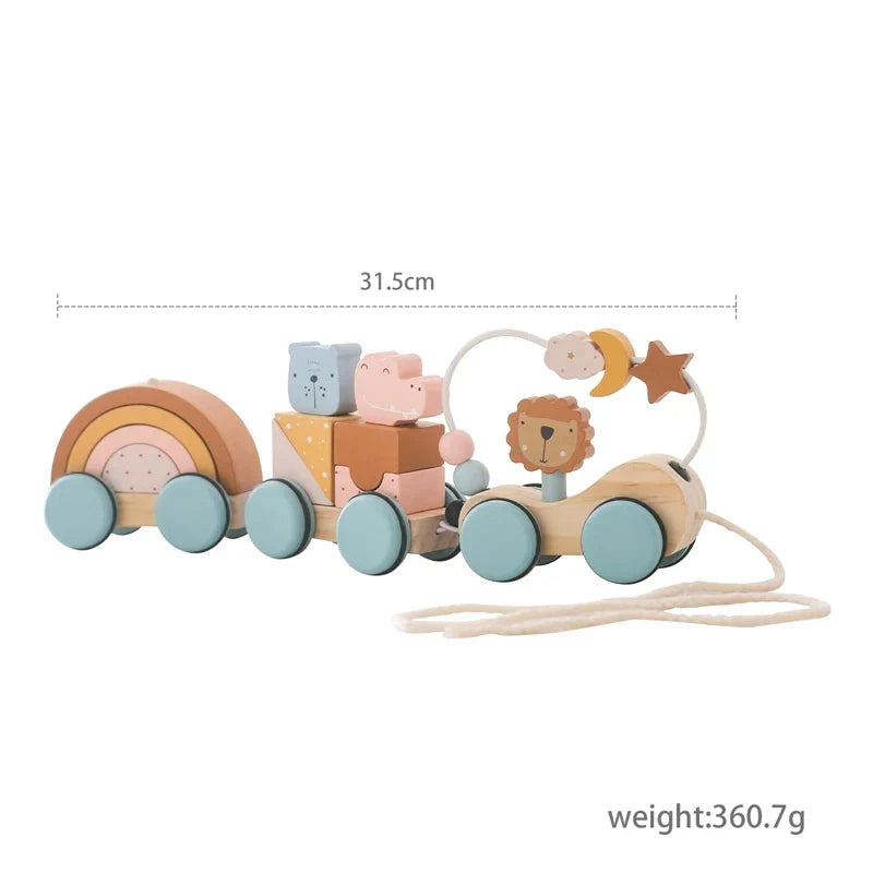 Juguete de cumpleaños de tren de madera Montessori para bebés