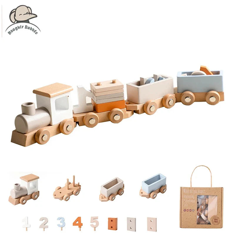 Juguete de cumpleaños de tren de madera Montessori para bebés