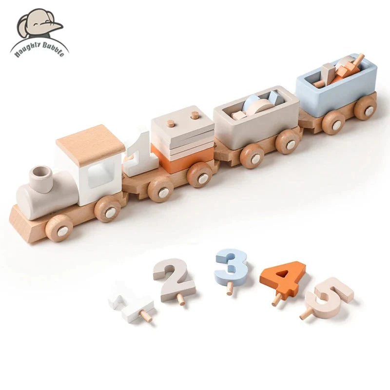 Juguete de cumpleaños de tren de madera Montessori para bebés
