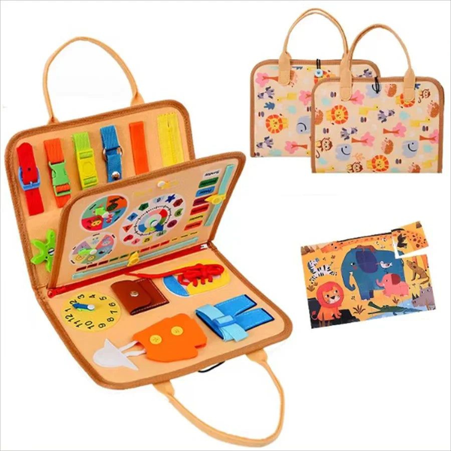 Tableau d'activités Montessori Sensoriel – Jeu Éducatif de Voyage