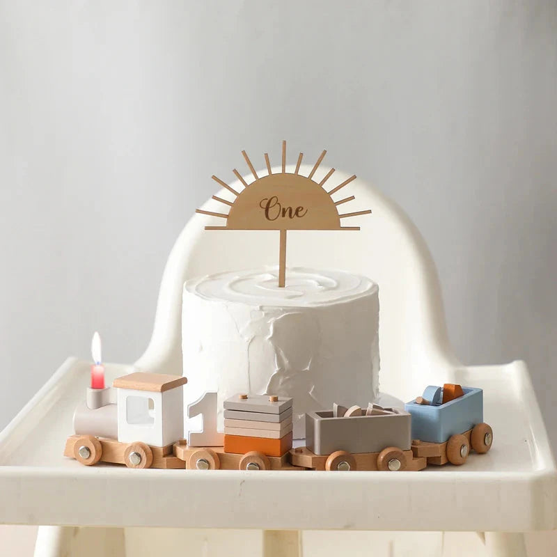 Juguete de cumpleaños de tren de madera Montessori para bebés