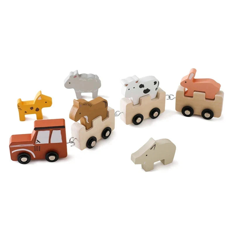 Juguete de cumpleaños de tren de madera Montessori para bebés