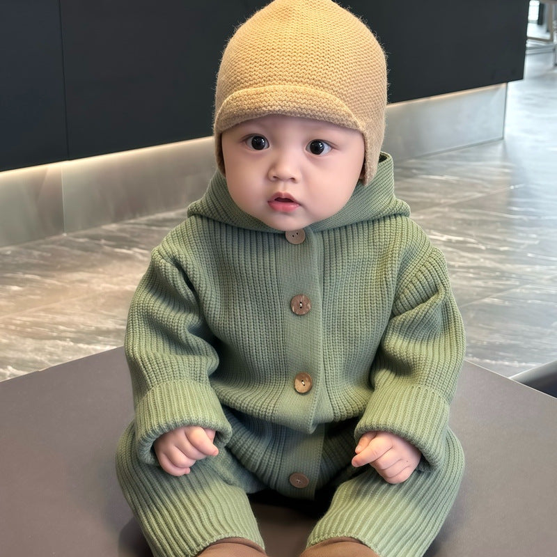Combinaison Bébé Tricotée en Laine Chaude Grenouillère Combinaison Rampante Longue Vêtements pour Bébés