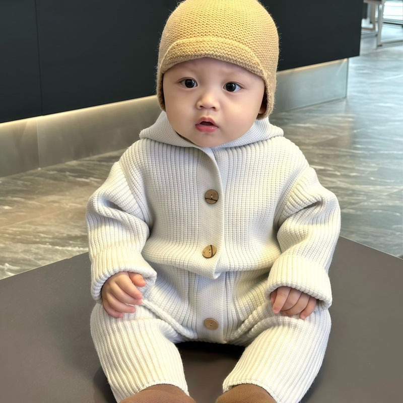 Combinaison Bébé Tricotée en Laine Chaude Grenouillère Combinaison Rampante Longue Vêtements pour Bébés