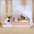 Lit cabane Montessori pour enfant avec barrière de sécurité, taille double