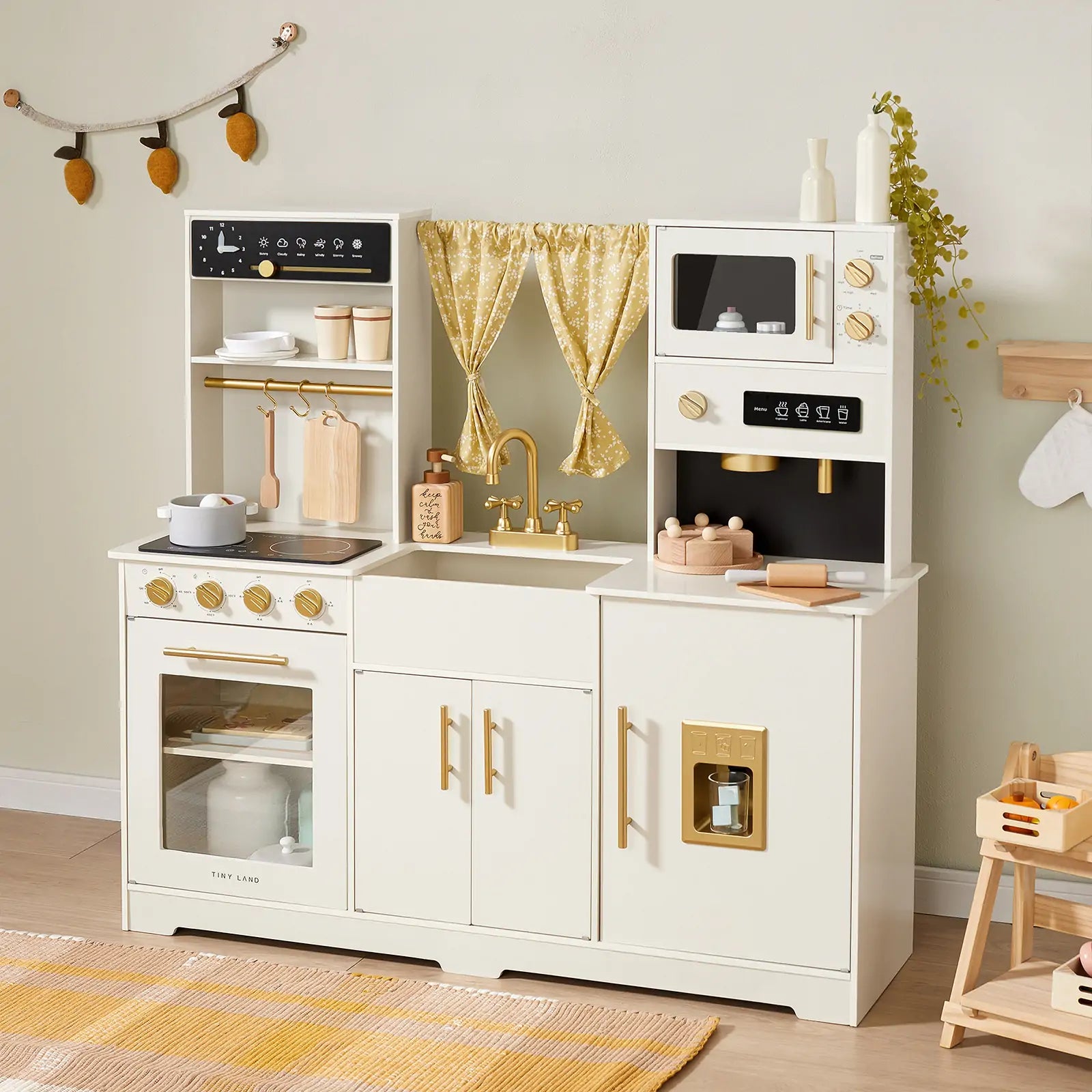 Cuisine de jeu emblématique en bois Tiny Land® – Ensemble de cuisine d'imitation crème pour enfants