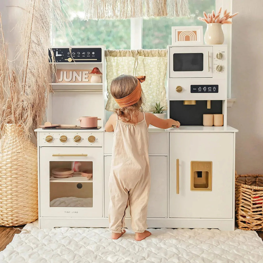 Cuisine de jeu emblématique en bois Tiny Land® – Ensemble de cuisine d'imitation crème pour enfants