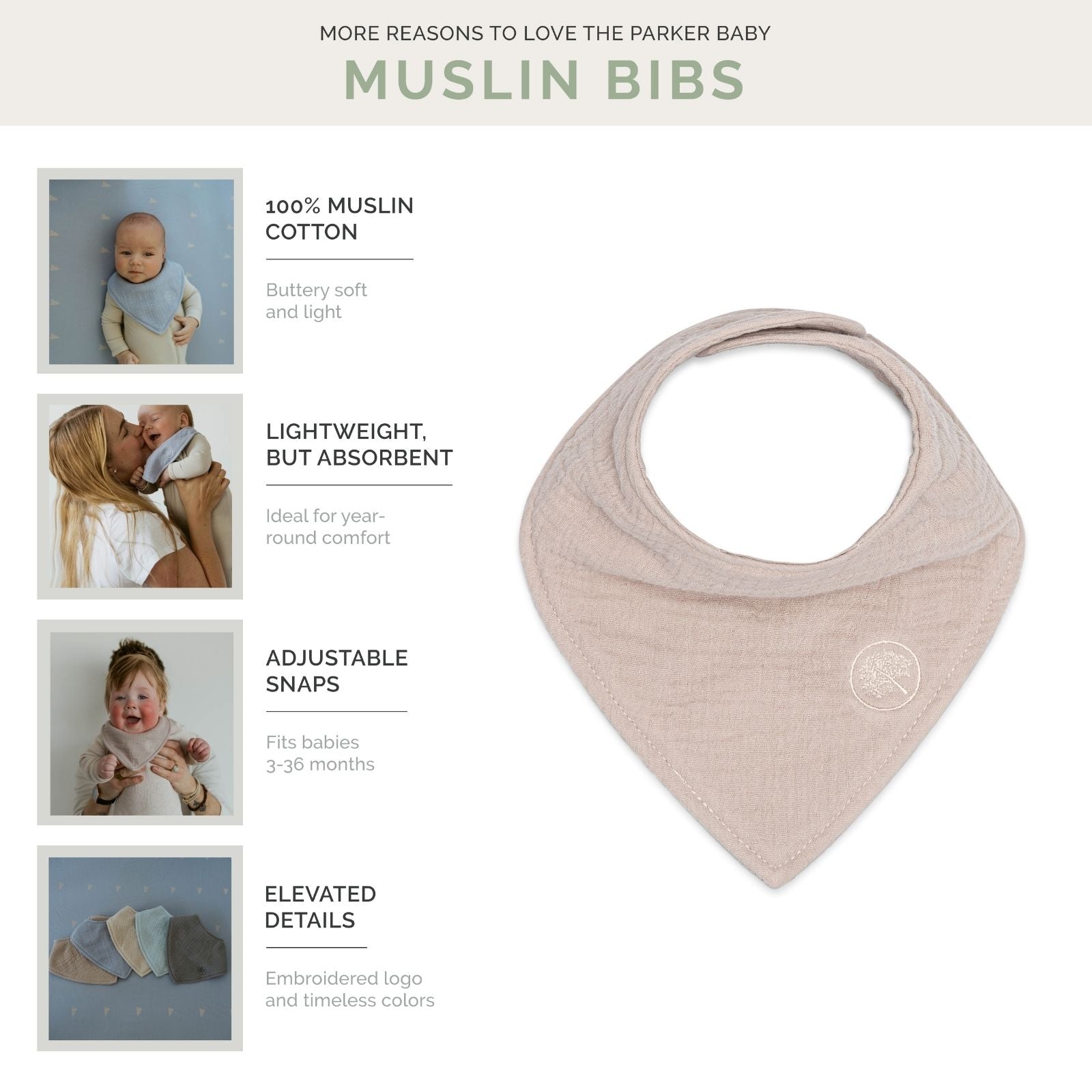 Lot de 4 bavoirs bandana en mousseline orageuse