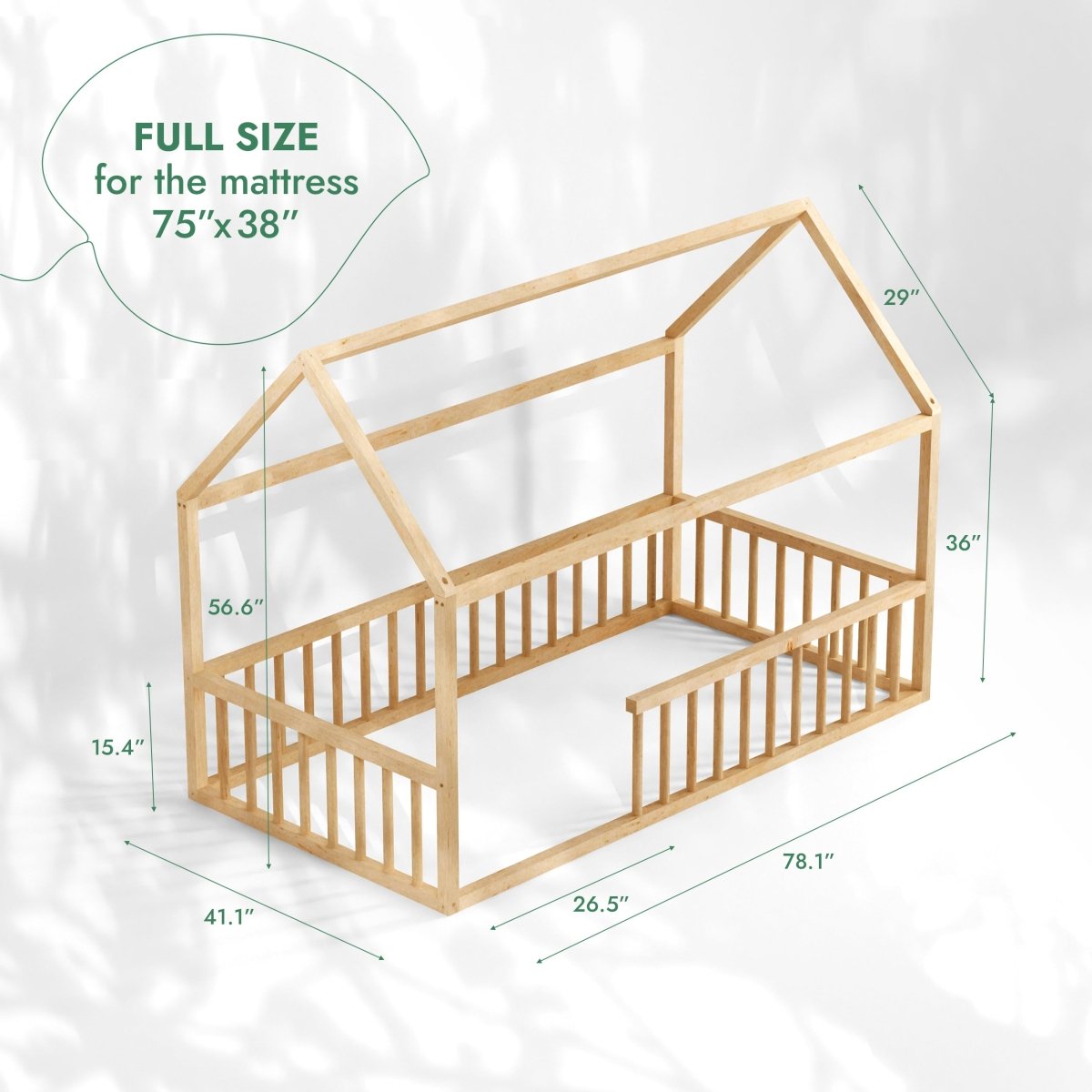 Cama infantil estilo casa Montessori, tamaño individual, con valla